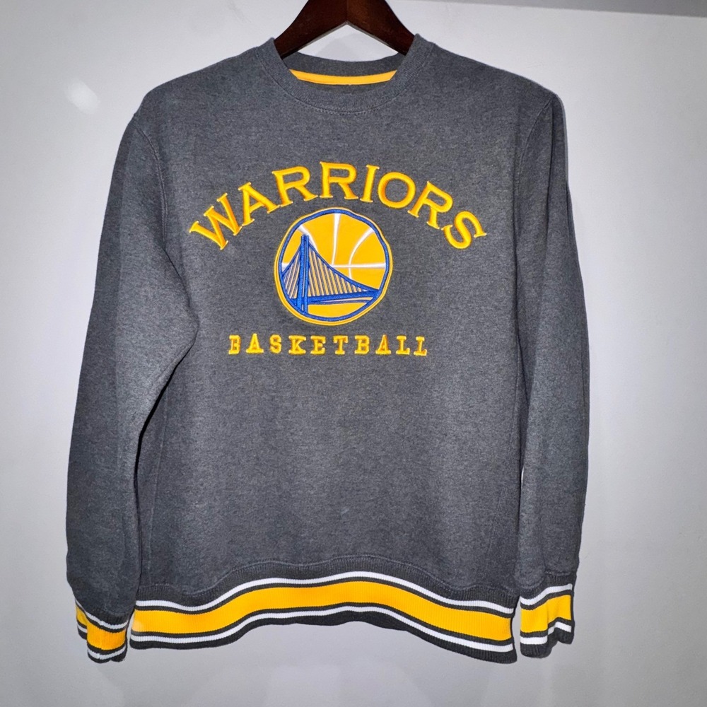 UNK Golden State Warriors NBA Crewneck Sweatshirt Grey Mens Lg Embroidered Thick